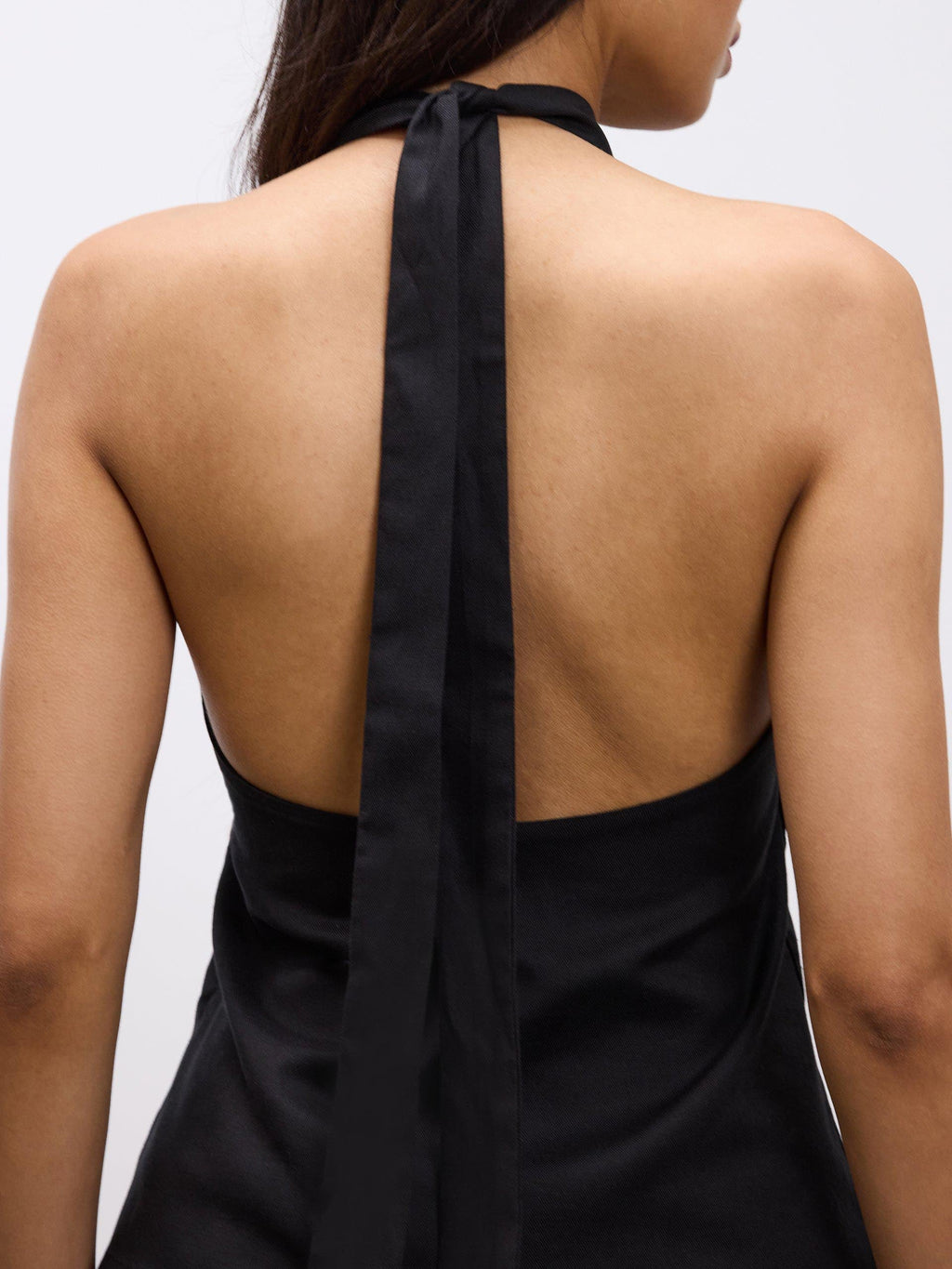 Womens Linen Halter Top in Black