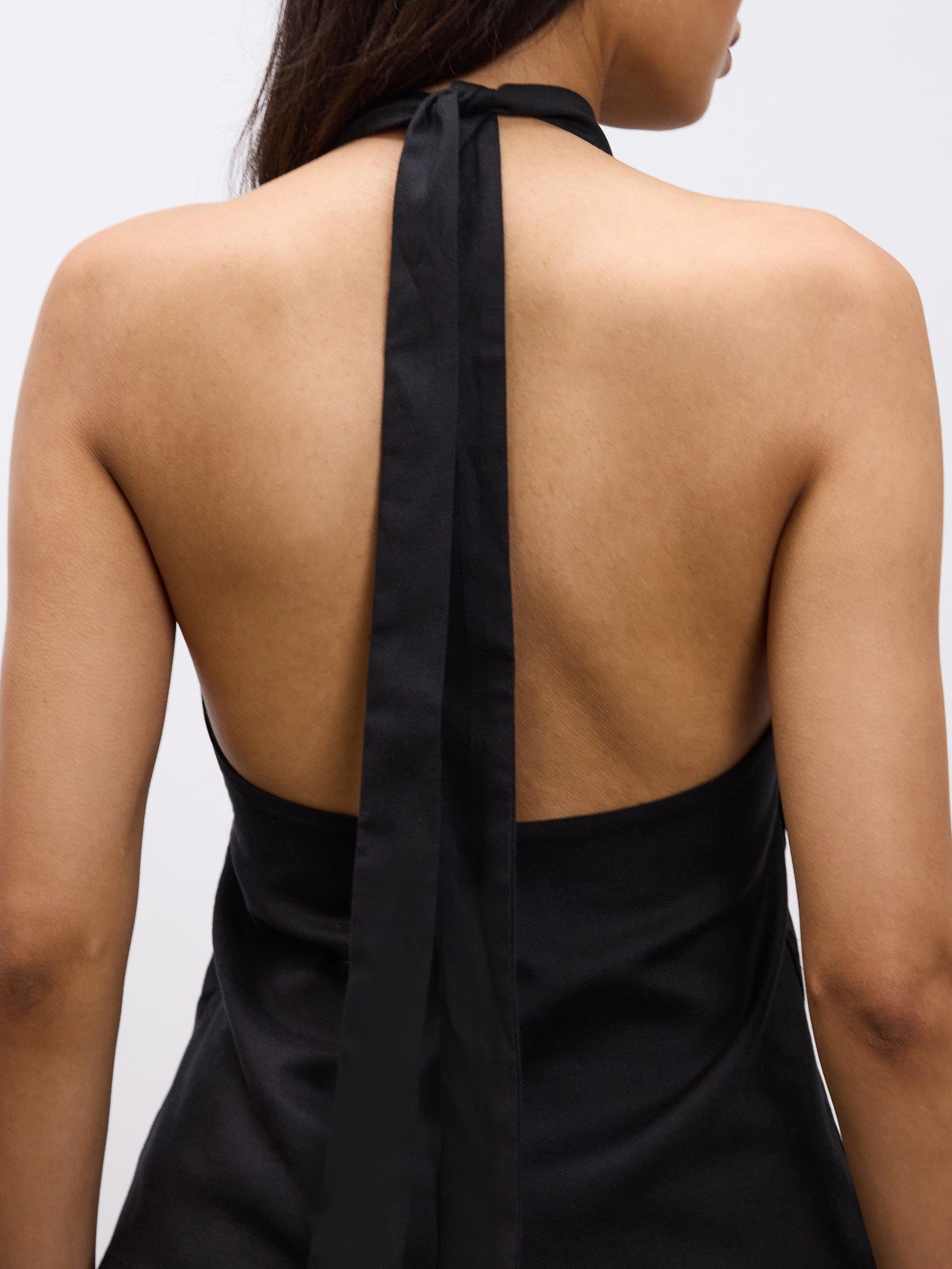 Womens Linen Halter Top in Black