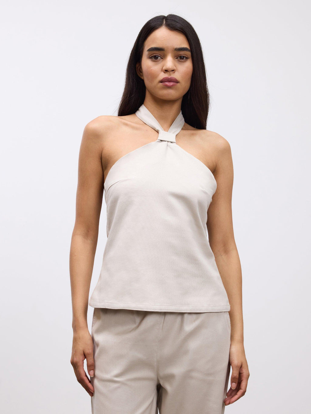 Womens Linen Halter Top in Stone