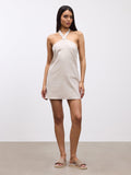 Womens Linen Halter Dress in Stone