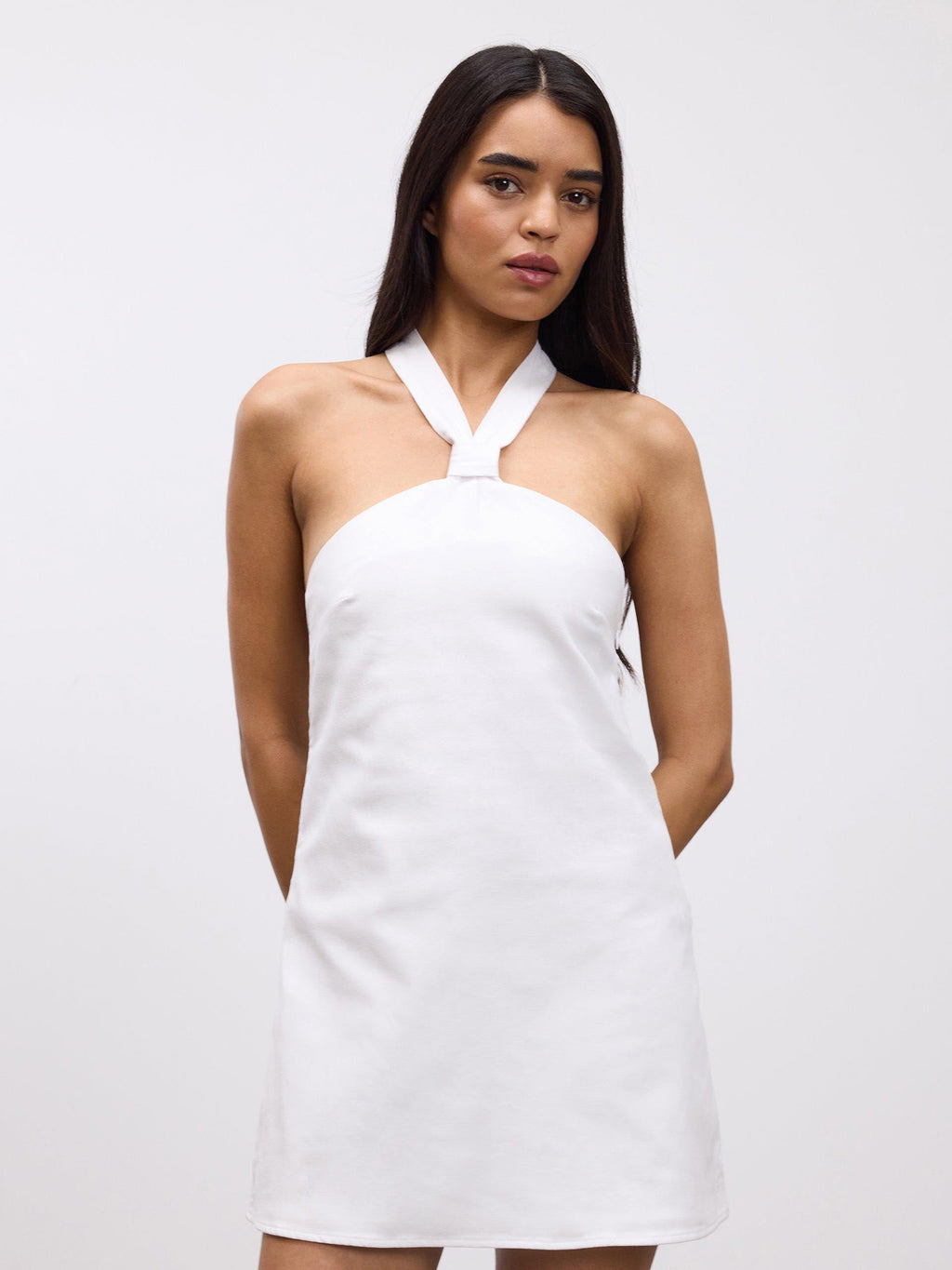 Womens Linen Halter Dress in White
