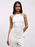 Womens Pleated Halter Top in Ecru