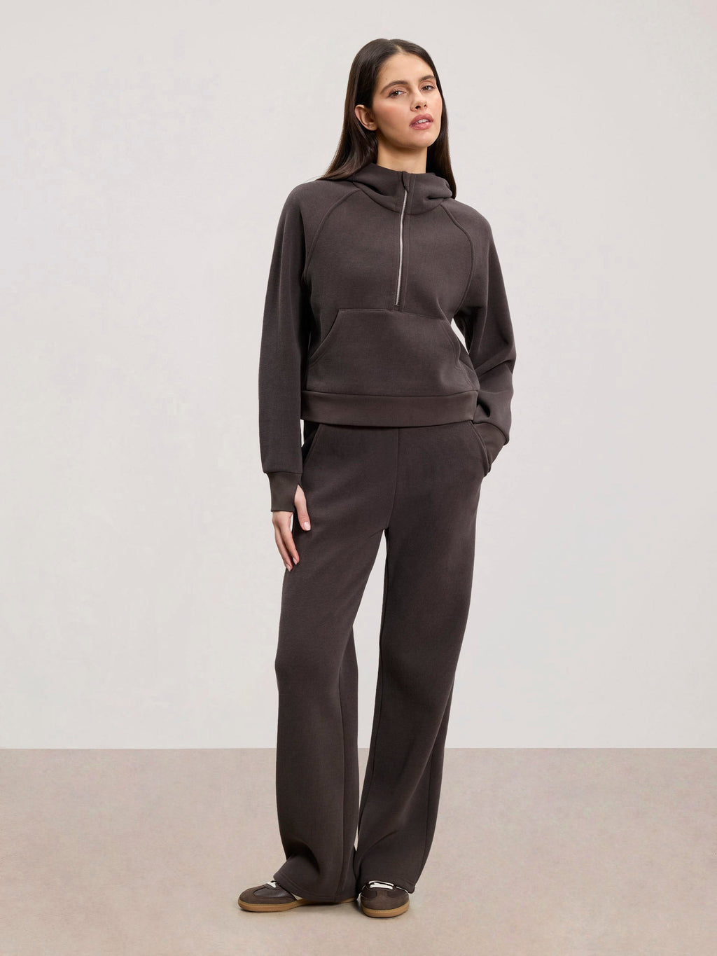 Womens Cosy Fleece Straight Leg Jogger in Brown