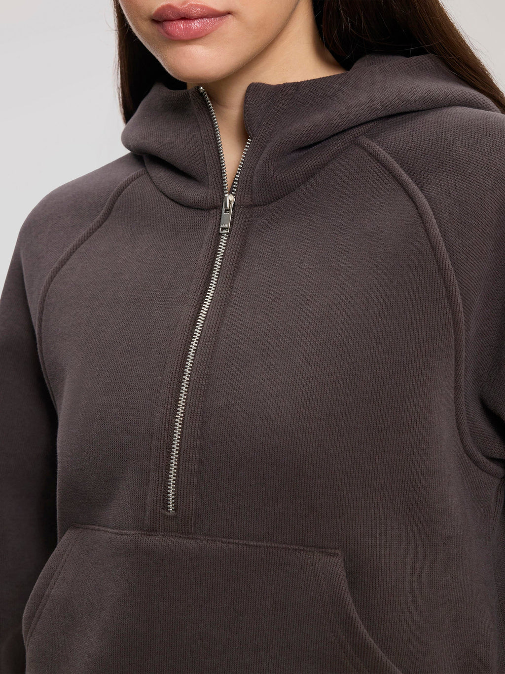 Womens Cosy Fleece Half Zip Hoodie in Brown