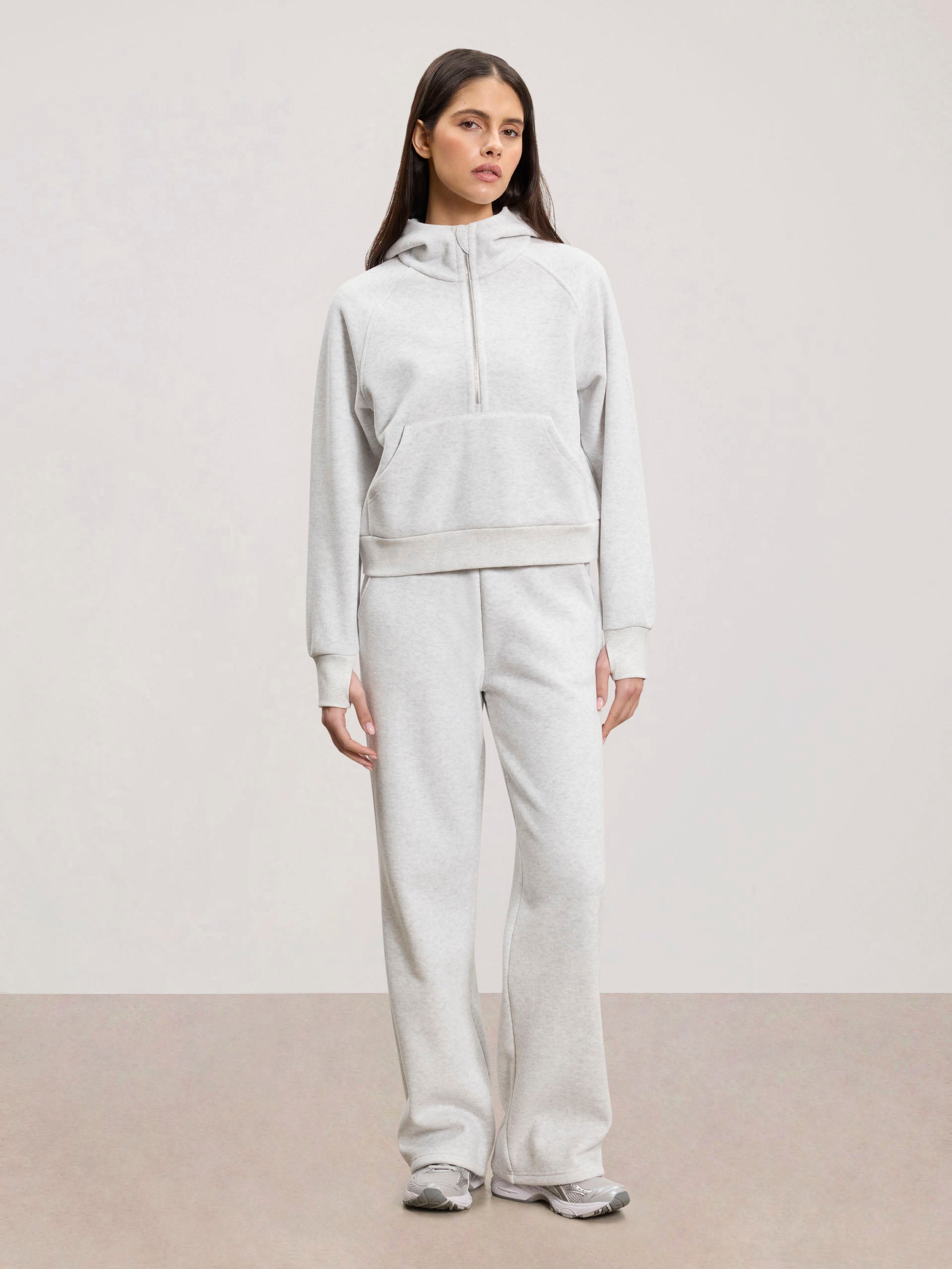 Womens Cosy Fleece Straight Leg Jogger in Marl Grey