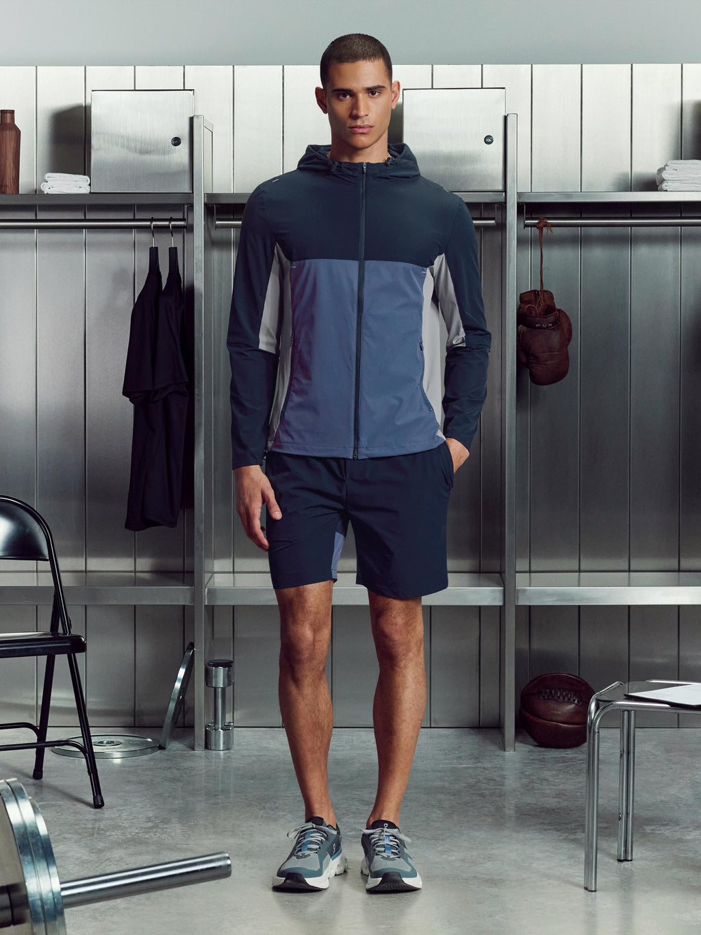Active Colour Block Windbreaker in Navy Steel Blue