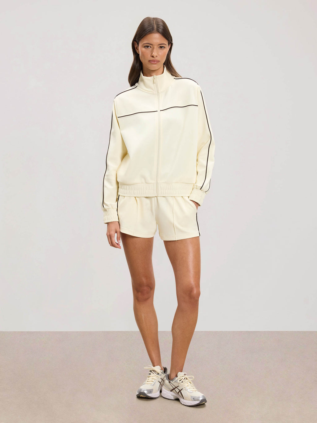 Womens Piping Track Jacket in Ecru
