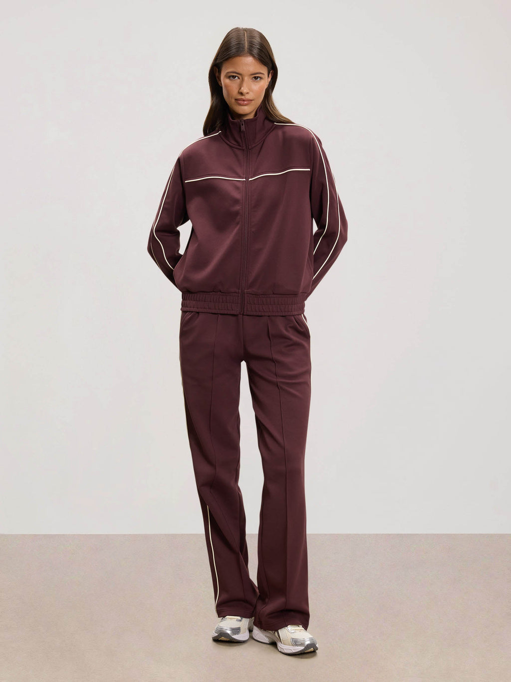Womens Piping Track Jacket in Burgundy