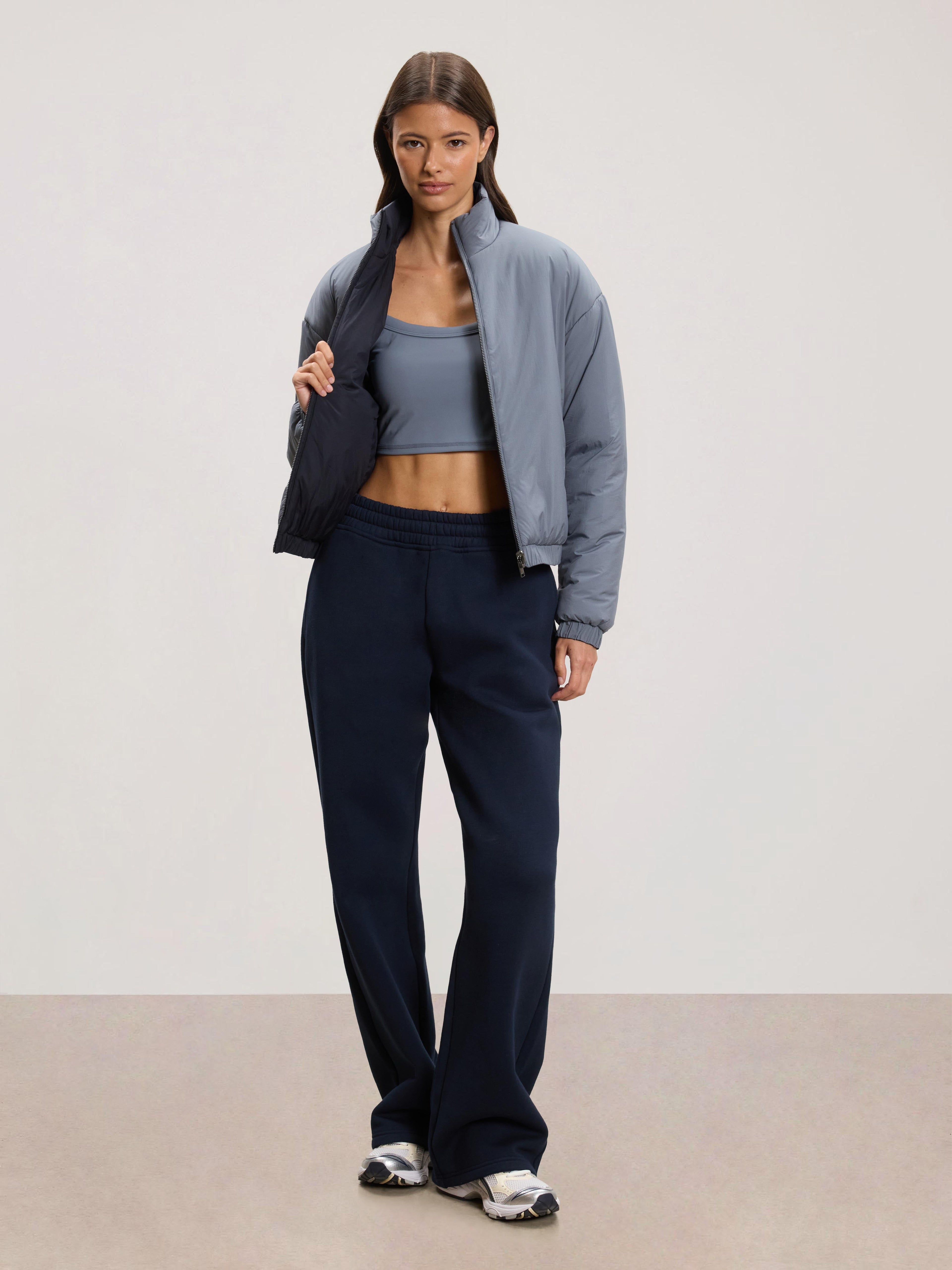 Womens Relaxed Reversible Funnel Neck Jacket in Dove Blue And Navy