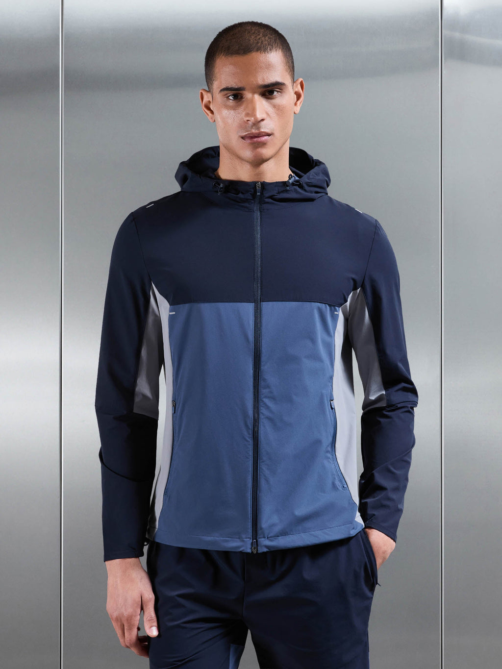 Active Colour Block Windbreaker in Navy Steel Blue