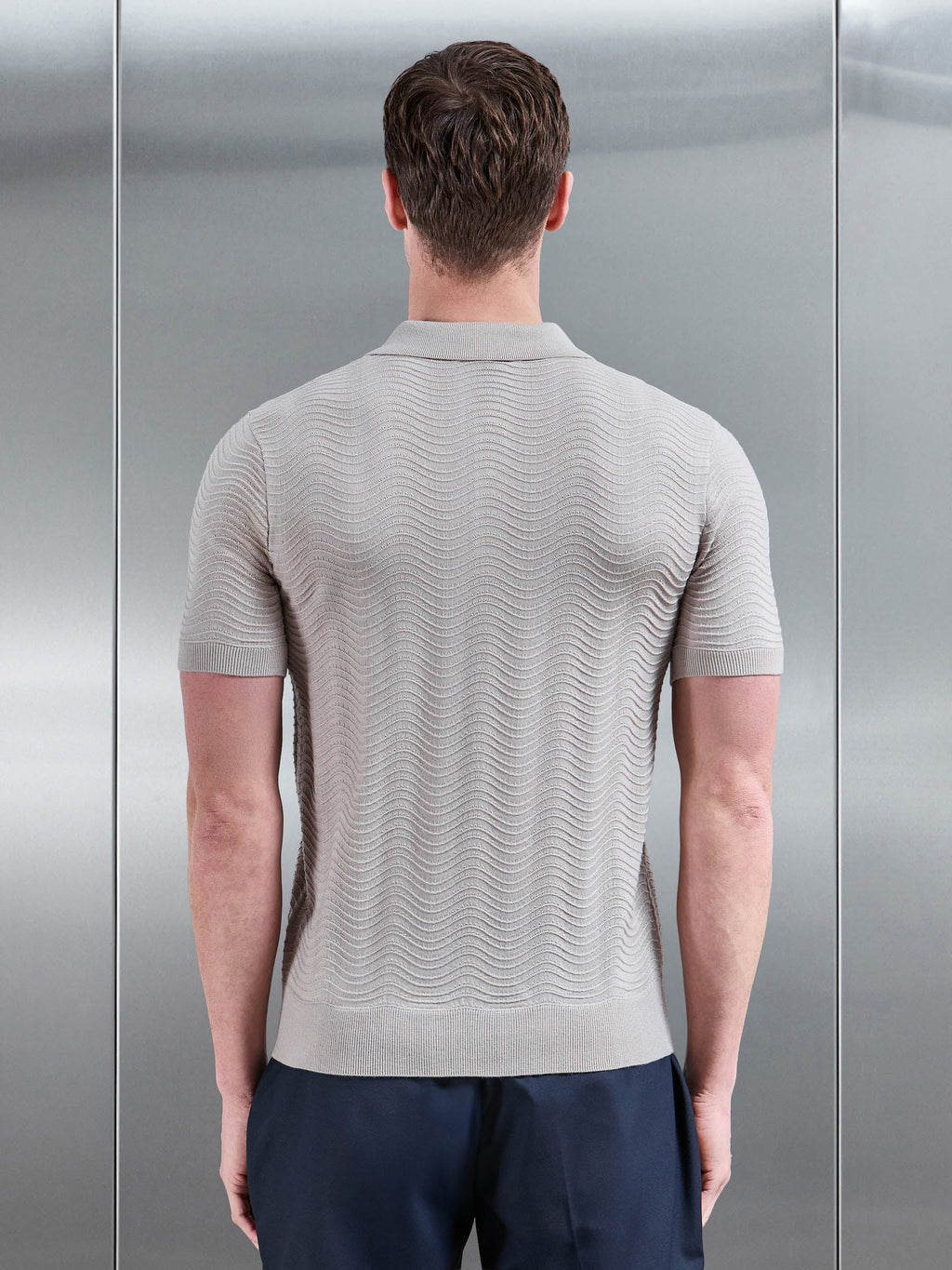 Arles Wave Plain Textured Polo Shirt in Stone