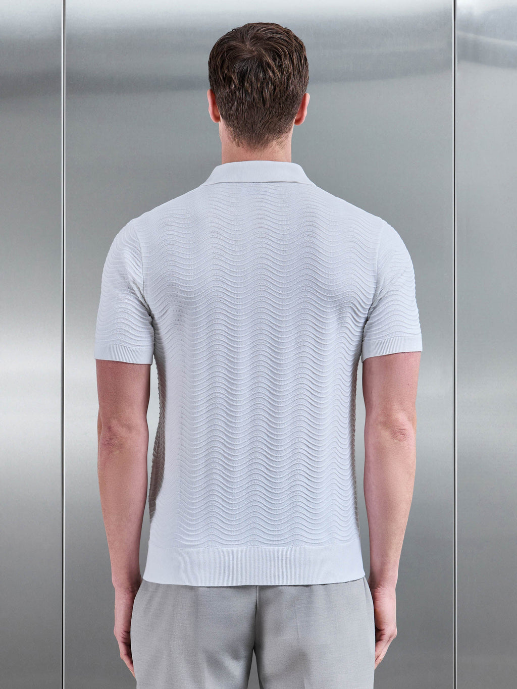 Arles Wave Plain Textured Polo Shirt in White
