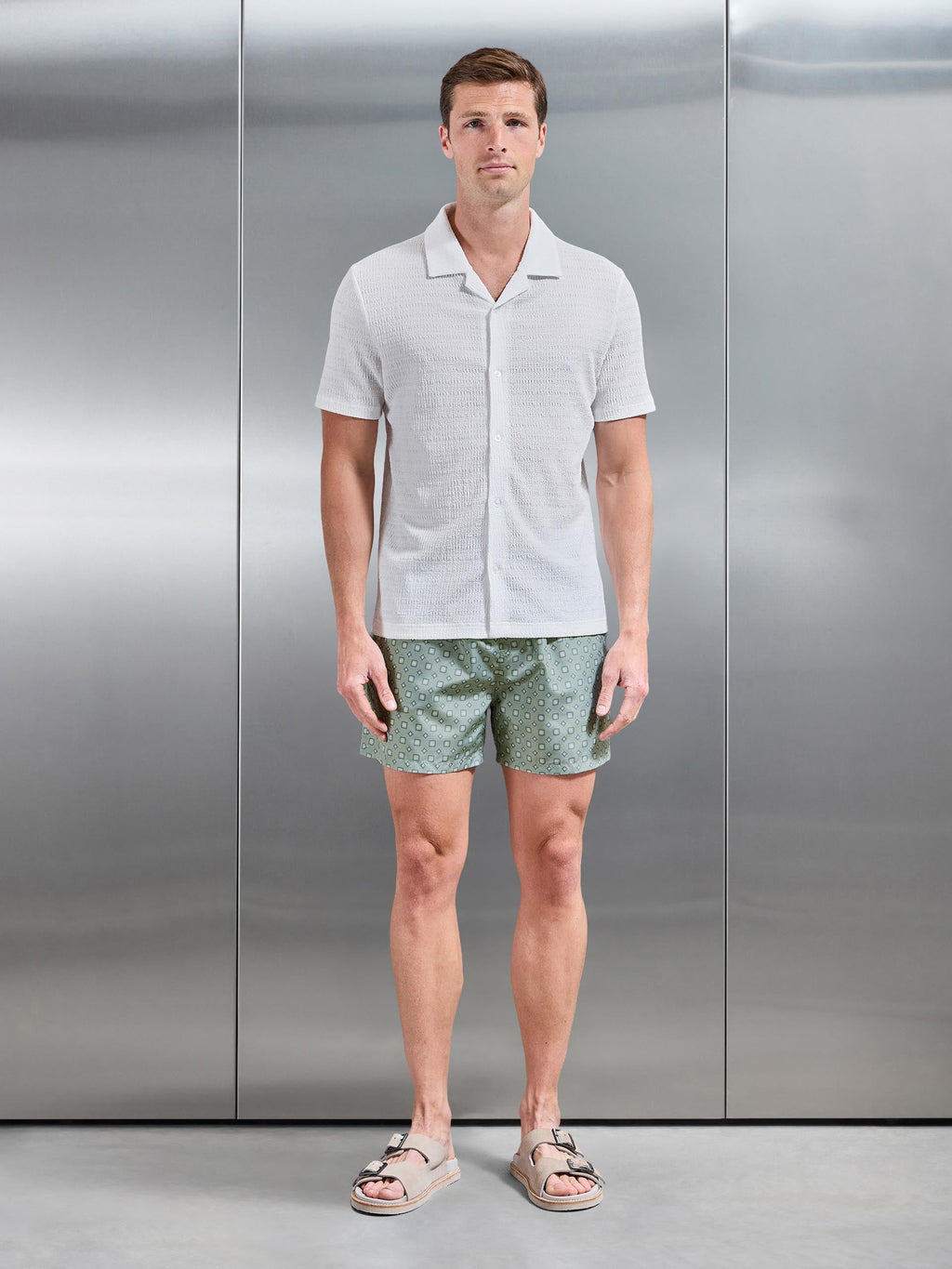 Arlo Drawstring Printed Shell Swim Short in Light Sage