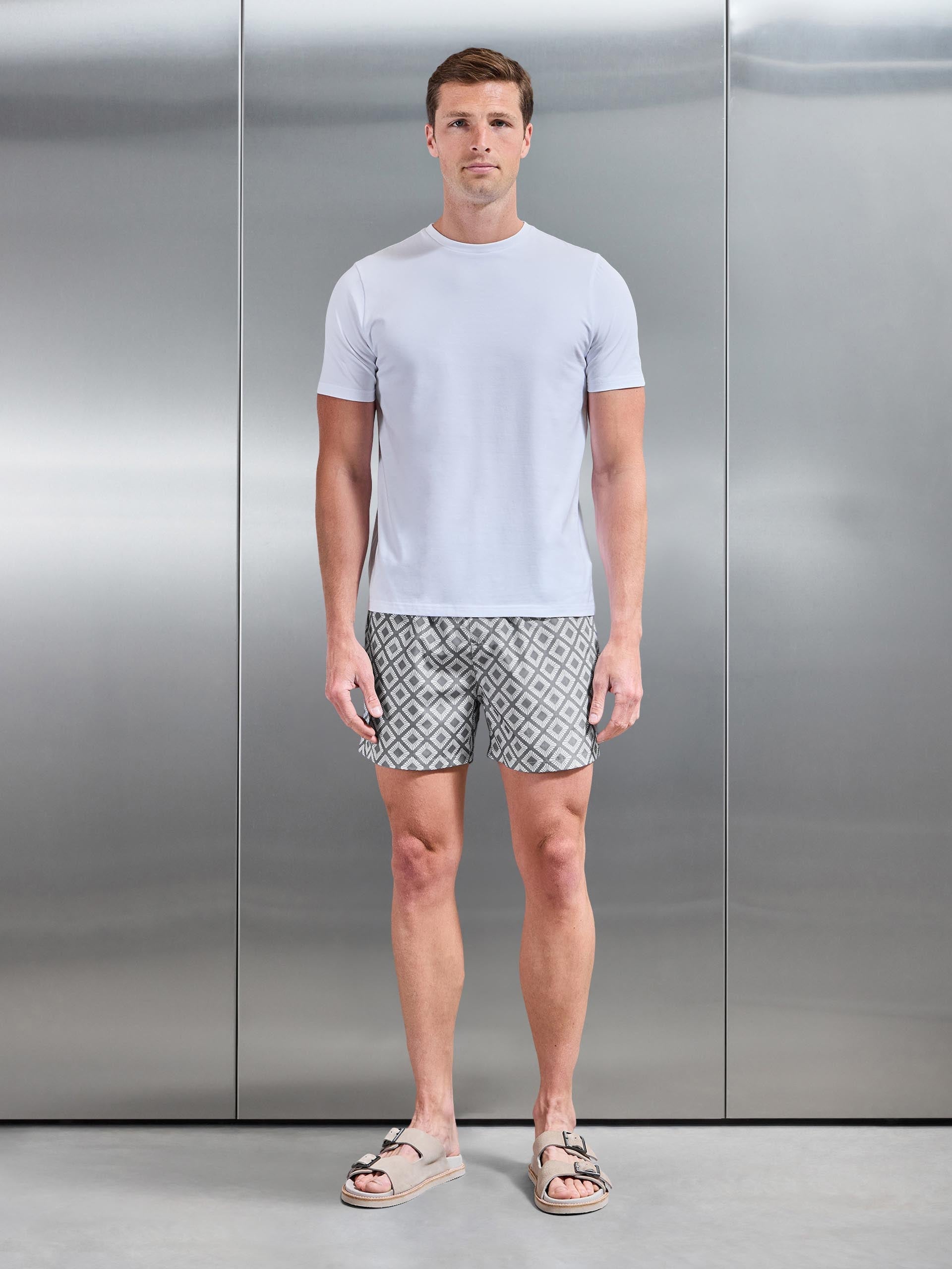 Cabo Drawstring Printed Shell Swim Short in Grey