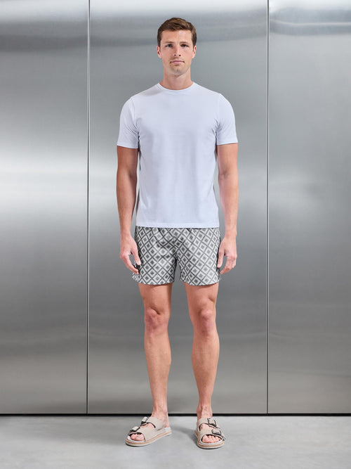 Cabo Drawstring Printed Shell Swim Short in Grey