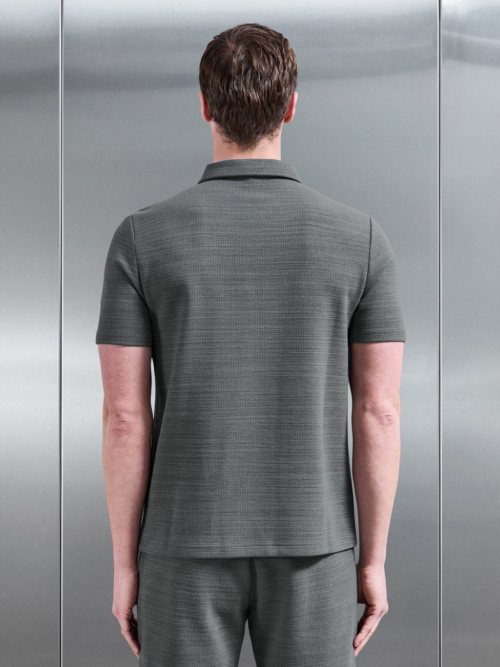 Cavour Textured Zip Polo Shirt in Grey