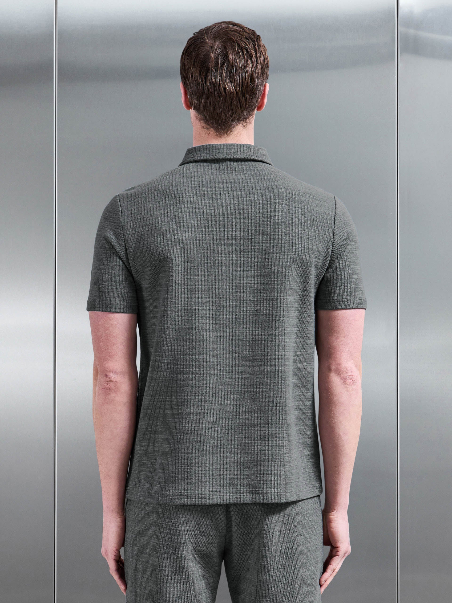 Cavour Textured Zip Polo Shirt in Grey