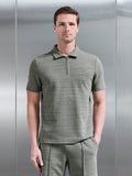Cavour Textured Zip Polo Shirt in Olive