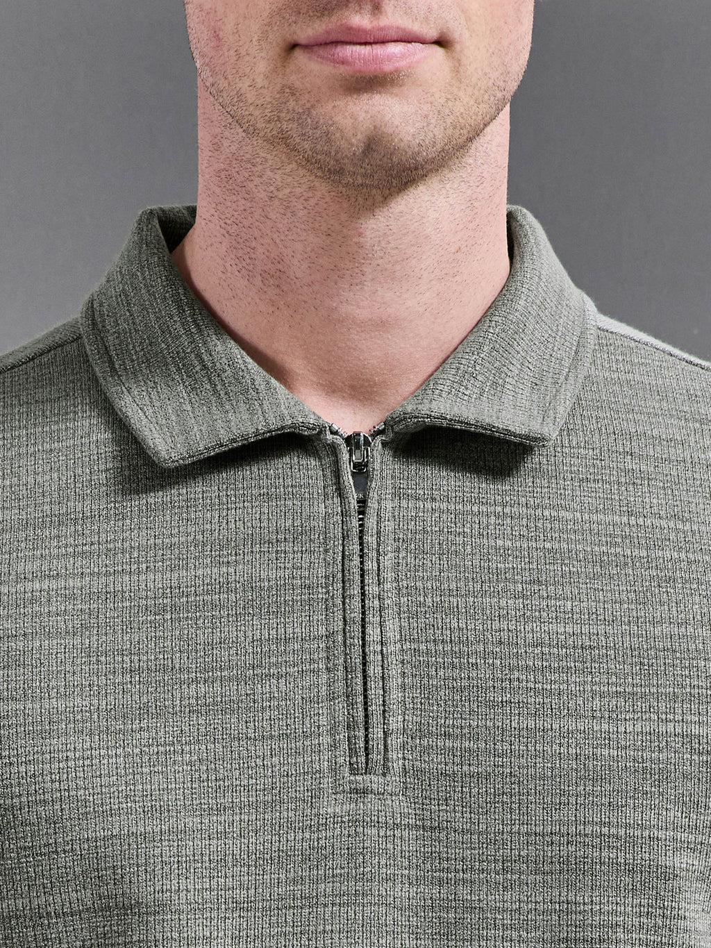 Cavour Textured Zip Polo Shirt in Olive