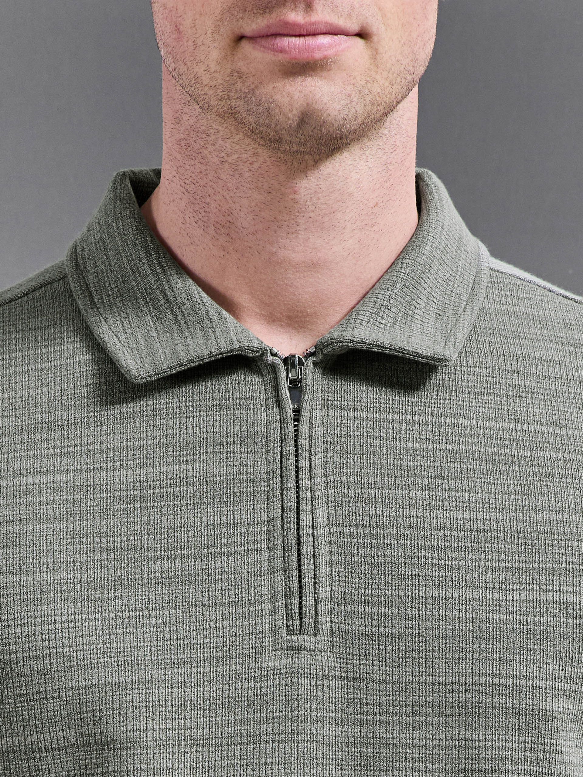 Cavour Textured Zip Polo Shirt in Olive