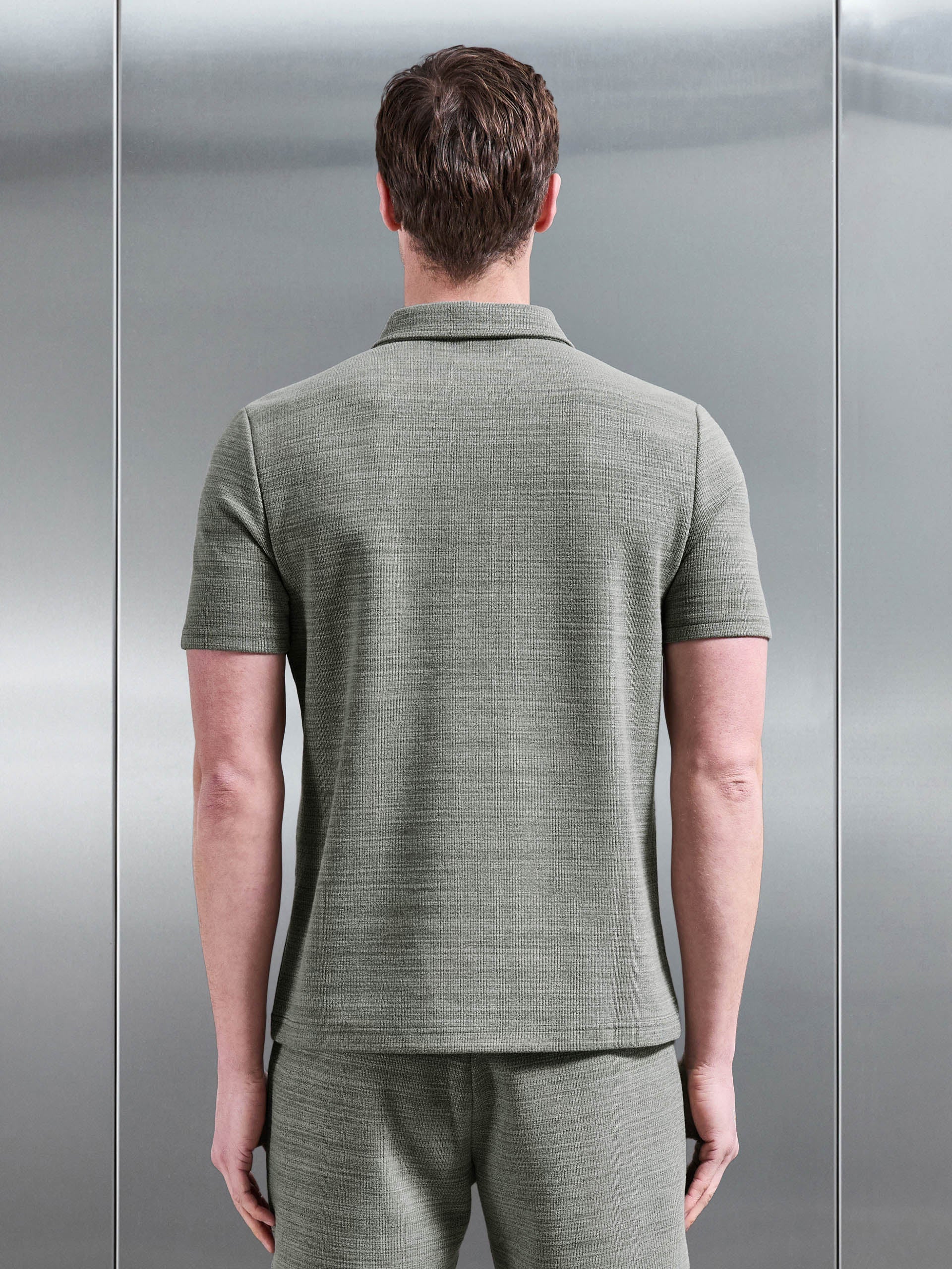 Cavour Textured Zip Polo Shirt in Olive