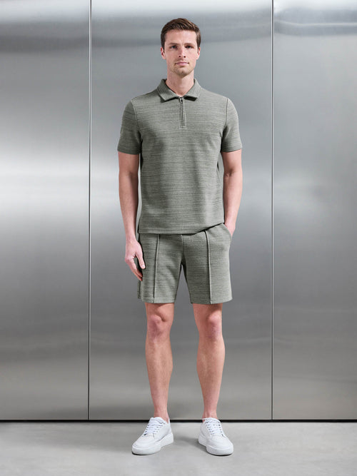 Cavour Textured Zip Polo Shirt in Olive