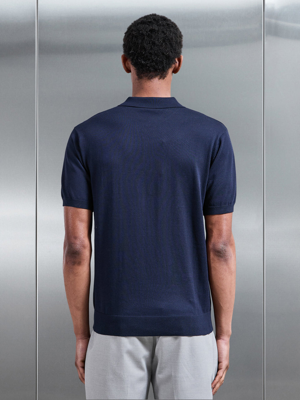 Cotton And Silk Polo Shirt in Navy