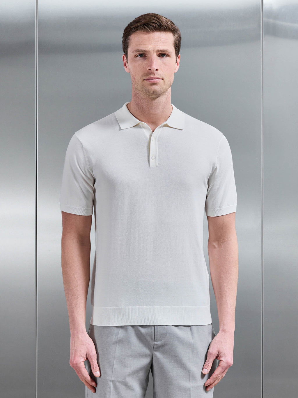 Cotton And Silk Polo Shirt in Off White