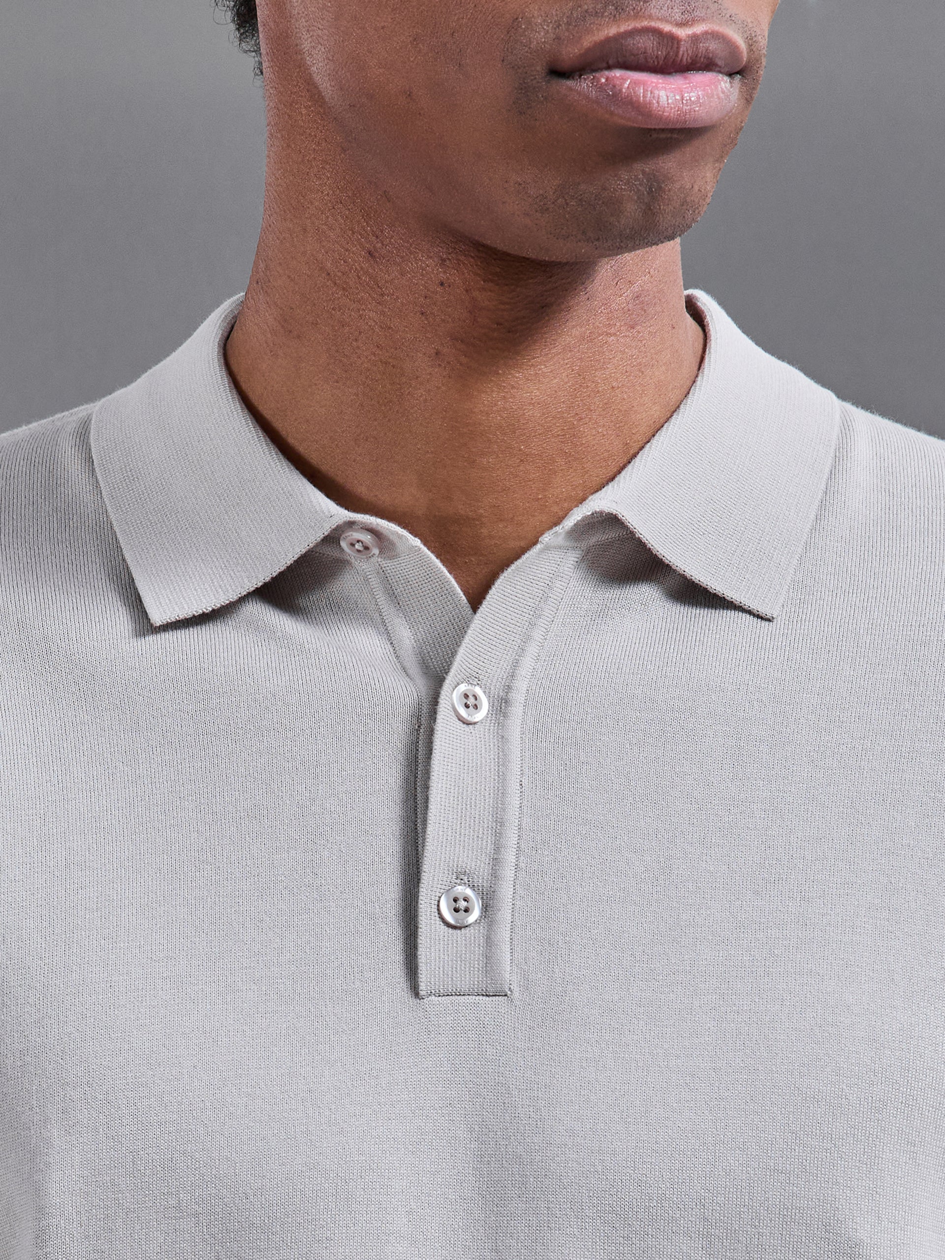 Cotton and Silk Polo Shirt in Stone