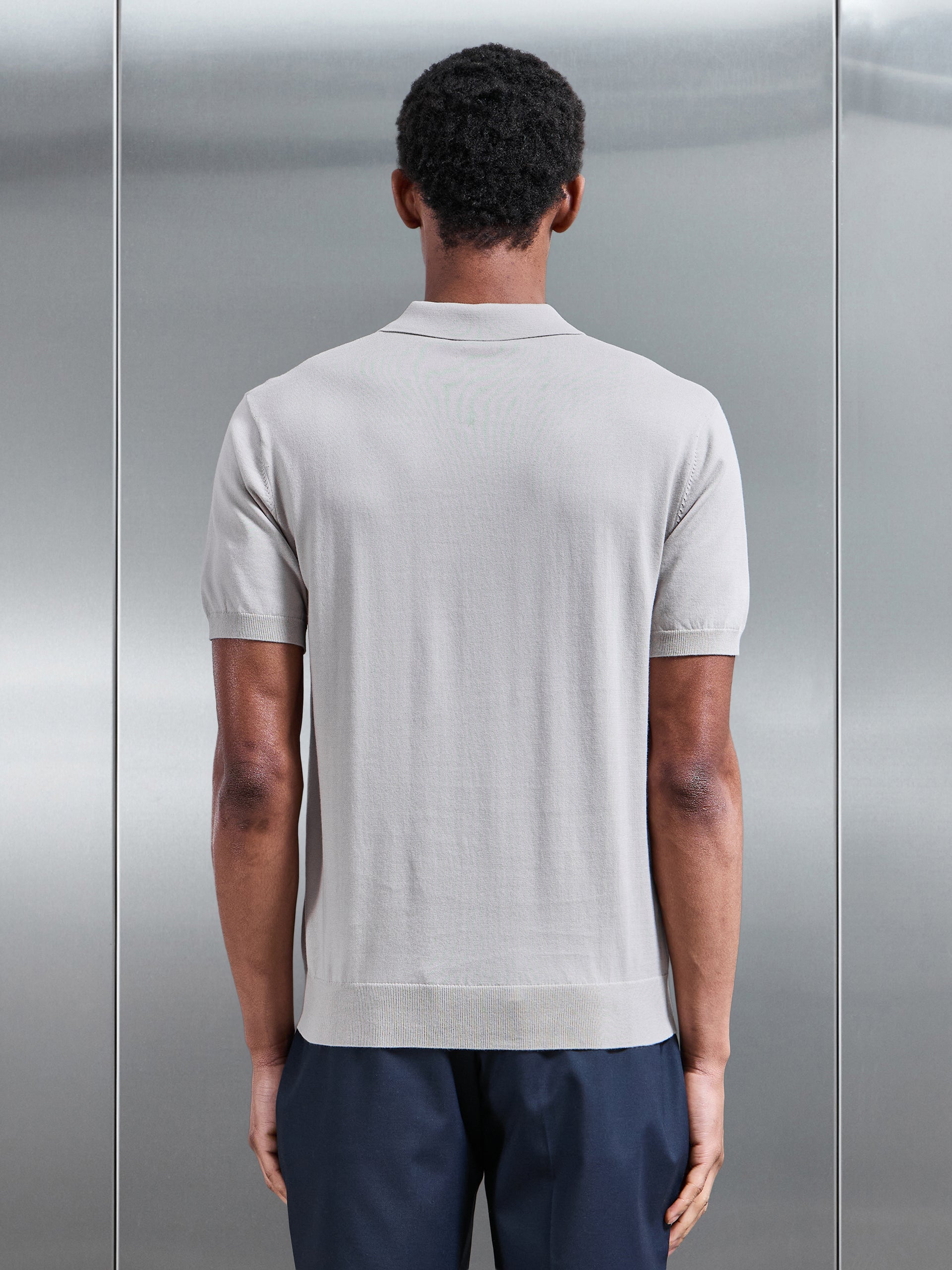 Cotton and Silk Polo Shirt in Stone