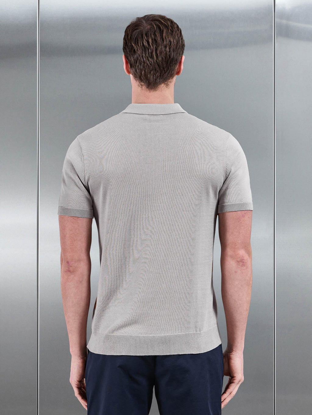 Cotton Knitted Button Polo Shirt in Stone