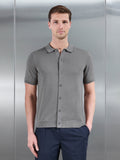 Cotton Knitted Button Through Short Sleeve Shirt in Sage