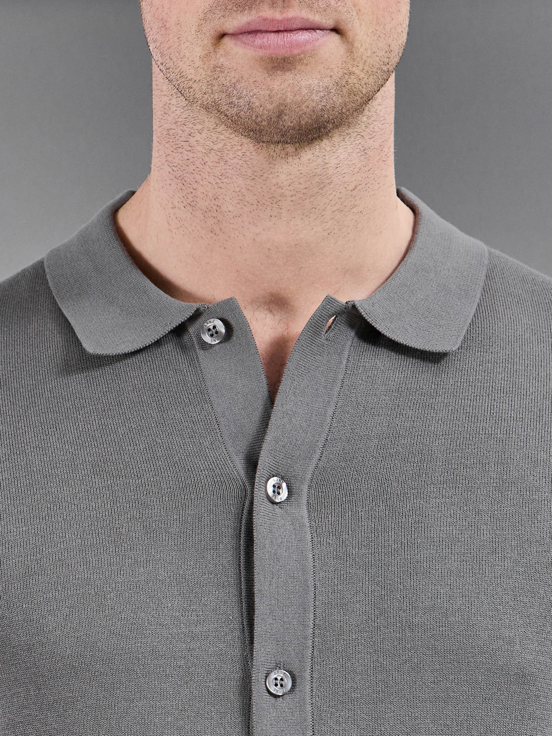 Cotton Knitted Button Through Short Sleeve Shirt in Sage