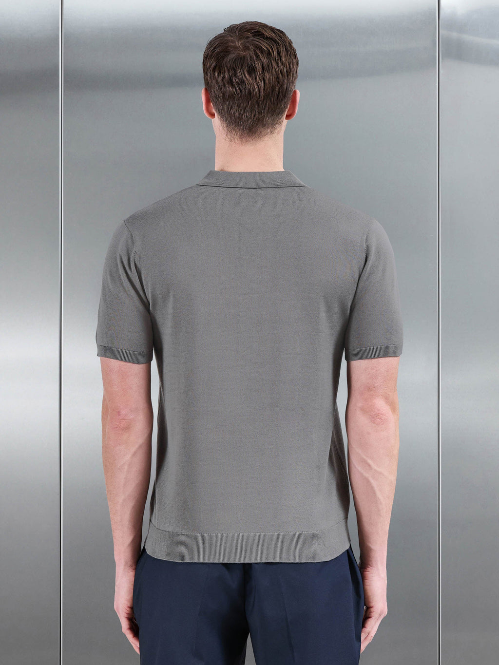 Cotton Knitted Button Through Short Sleeve Shirt in Sage