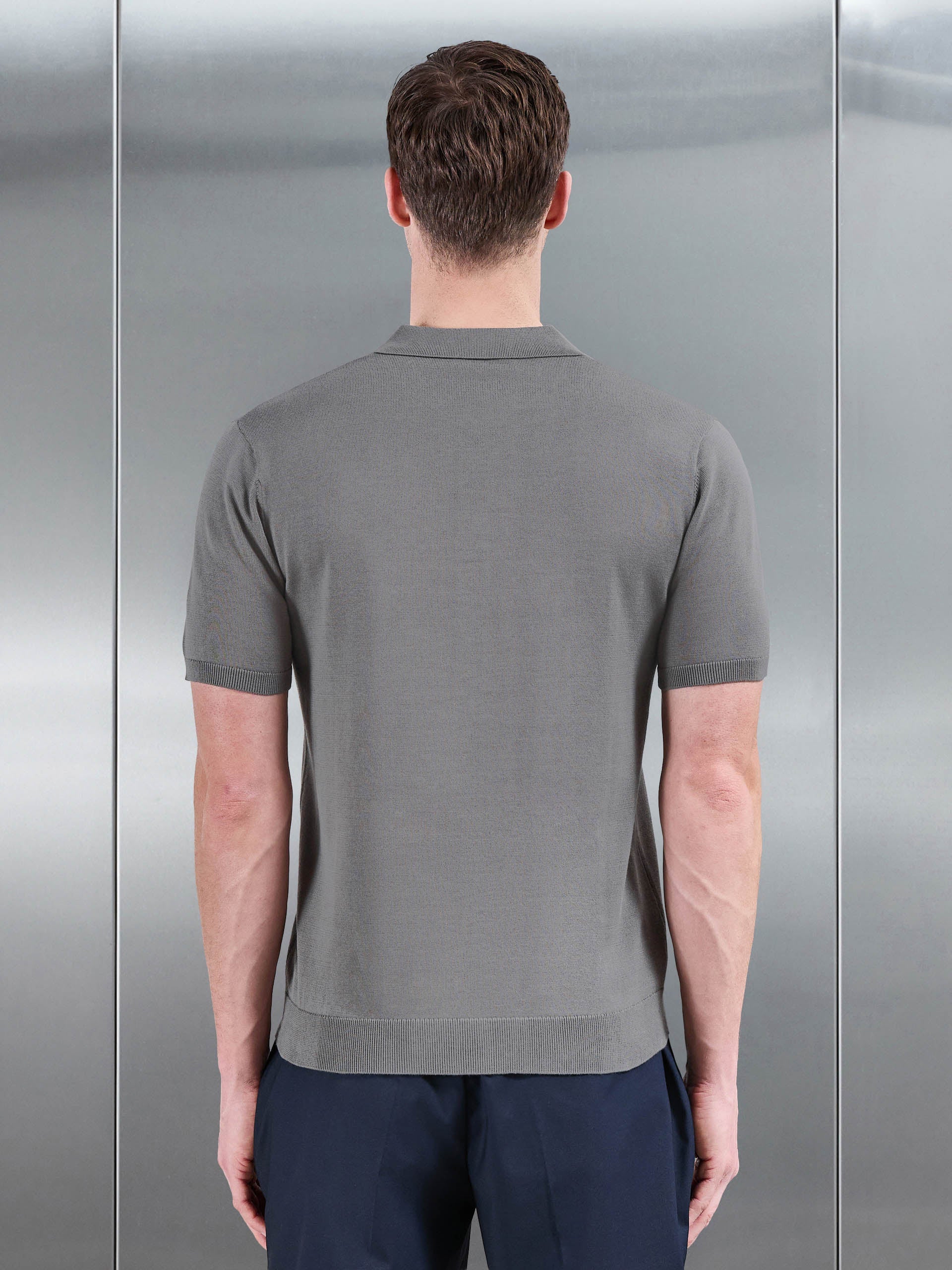 Cotton Knitted Button Through Short Sleeve Shirt in Sage