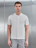 Cotton Knitted Button Through Short Sleeve Shirt in White