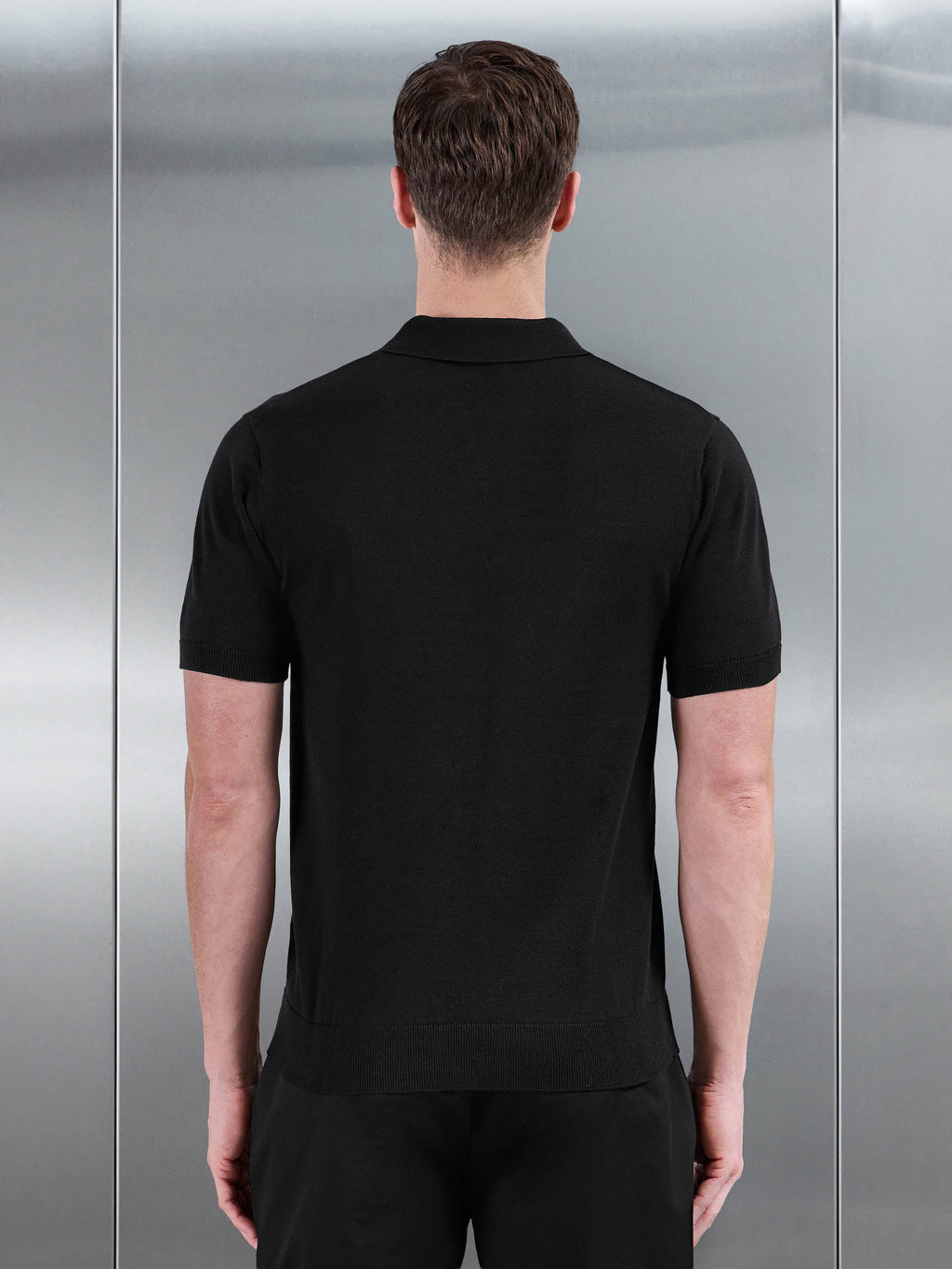 Cotton Knitted Revere Collar Polo Shirt in Black
