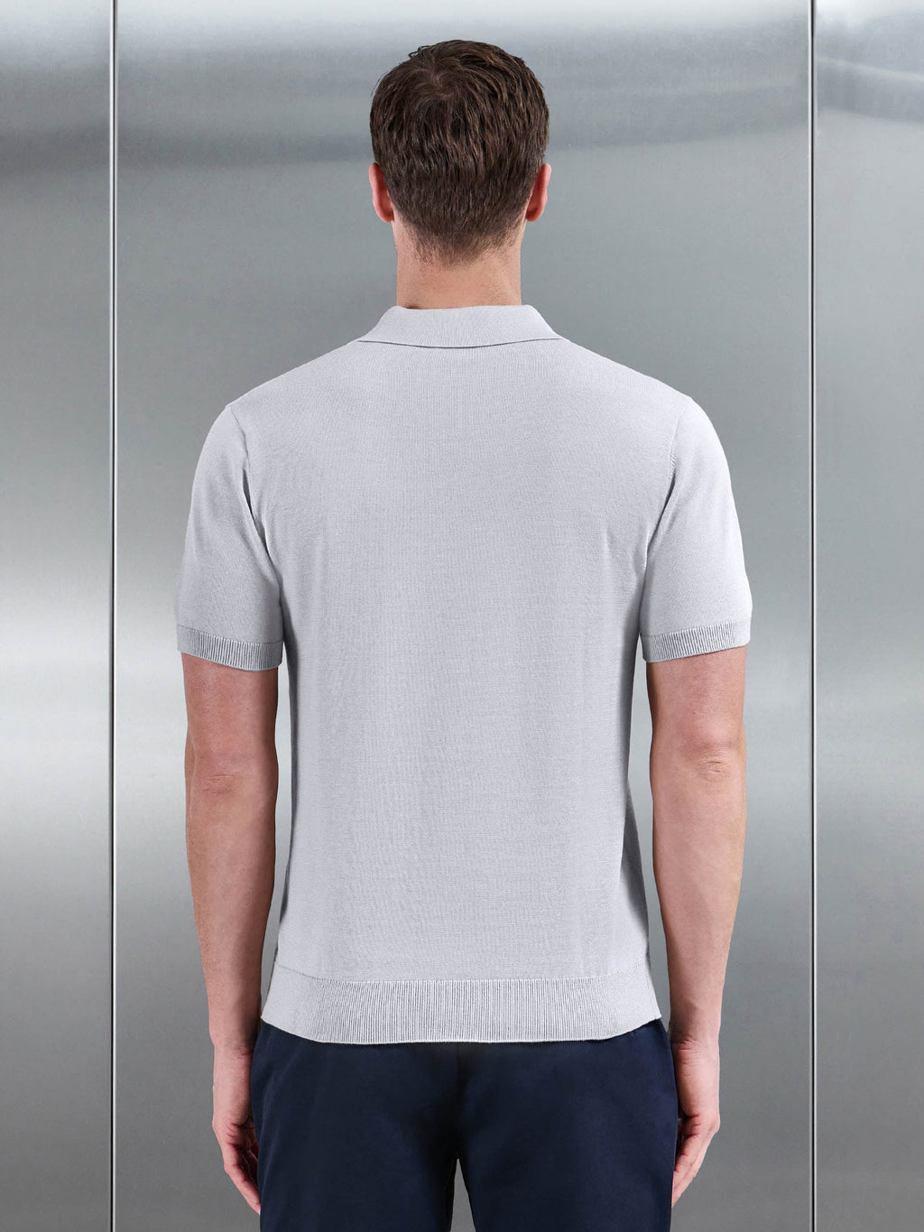 Cotton Knitted Revere Collar Polo Shirt in Stone