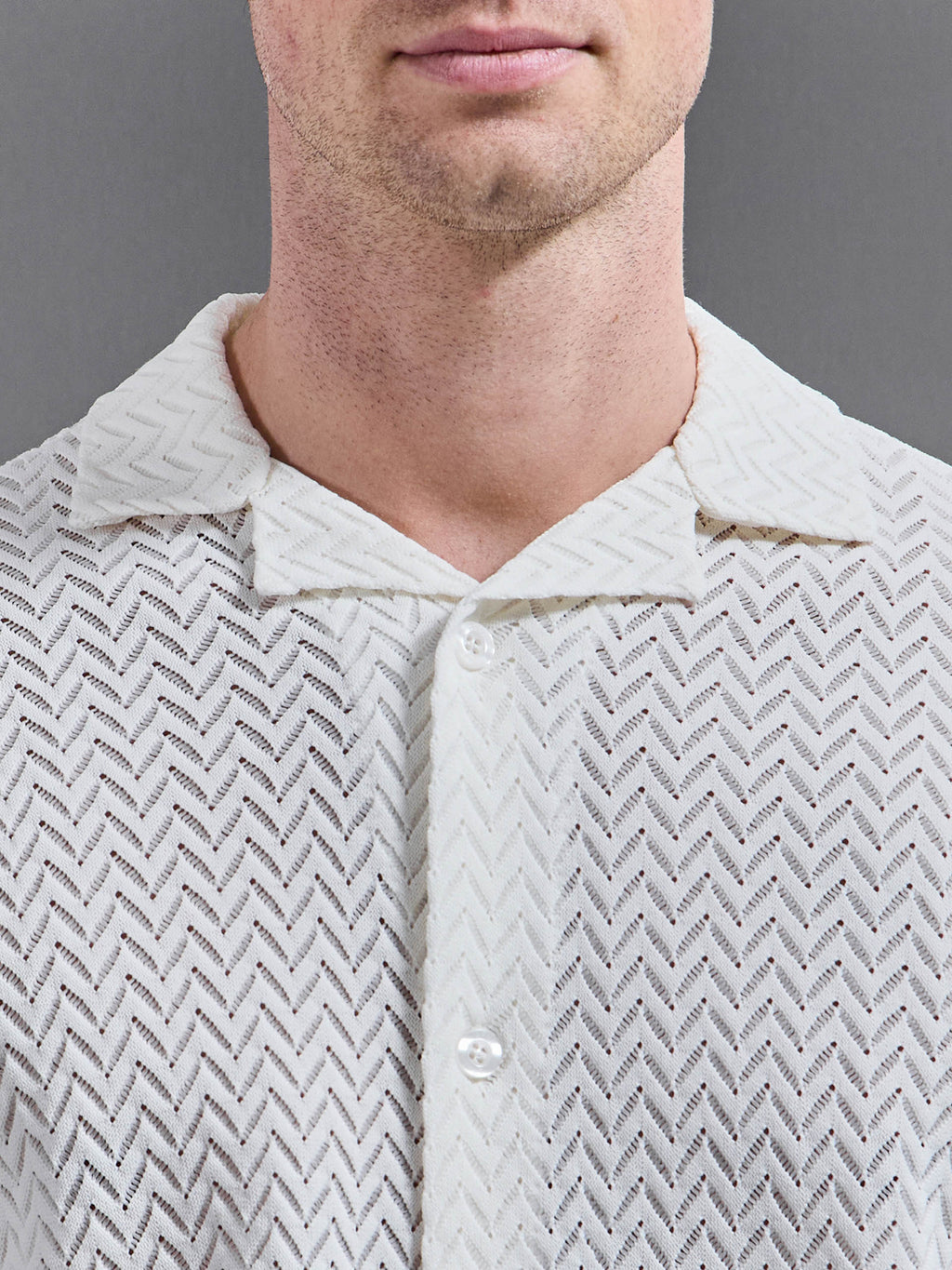 Crochet Revere Collar Shirt in Ecru