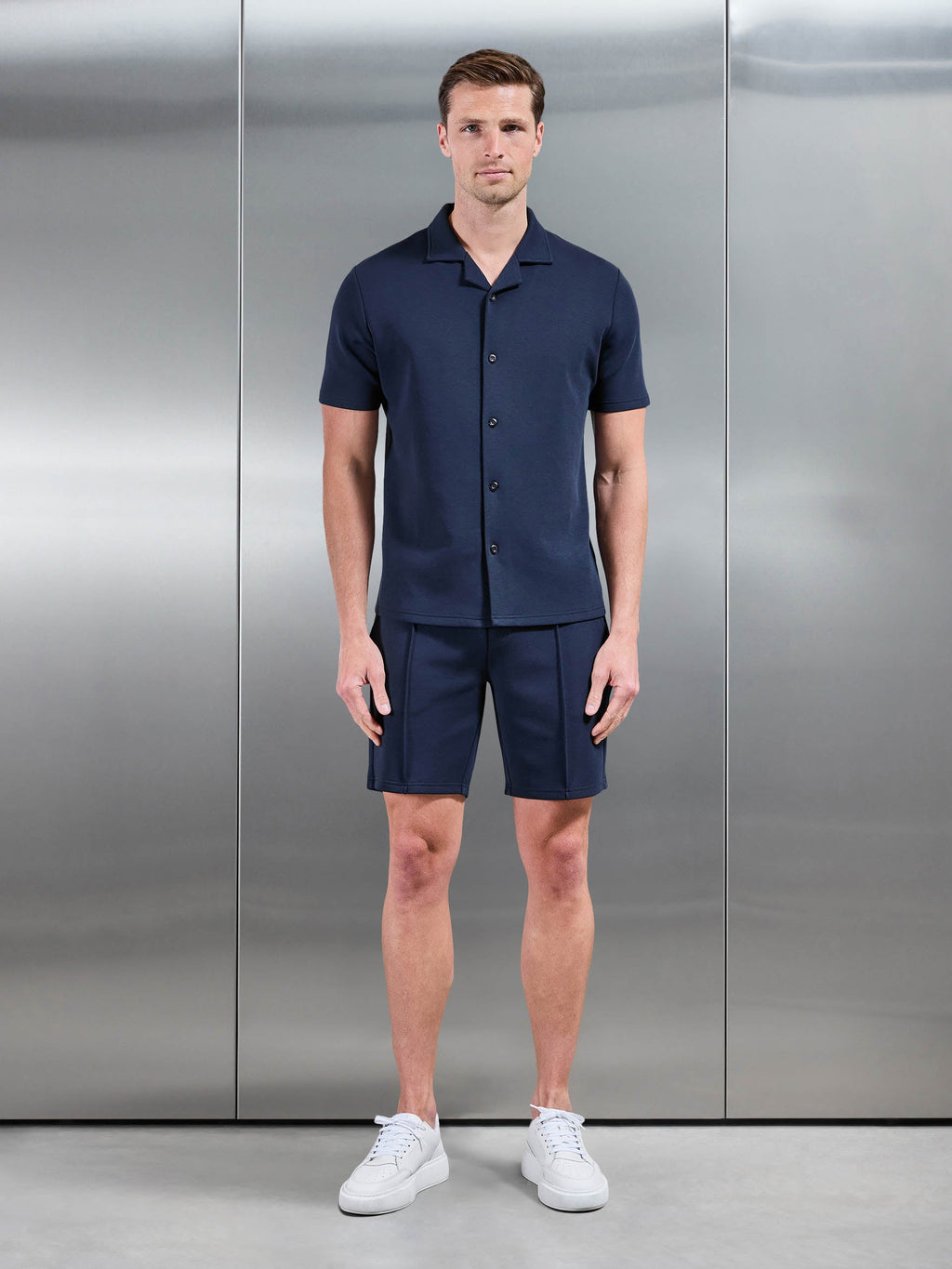 Everyday Luxe Revere Collar Shirt in Navy