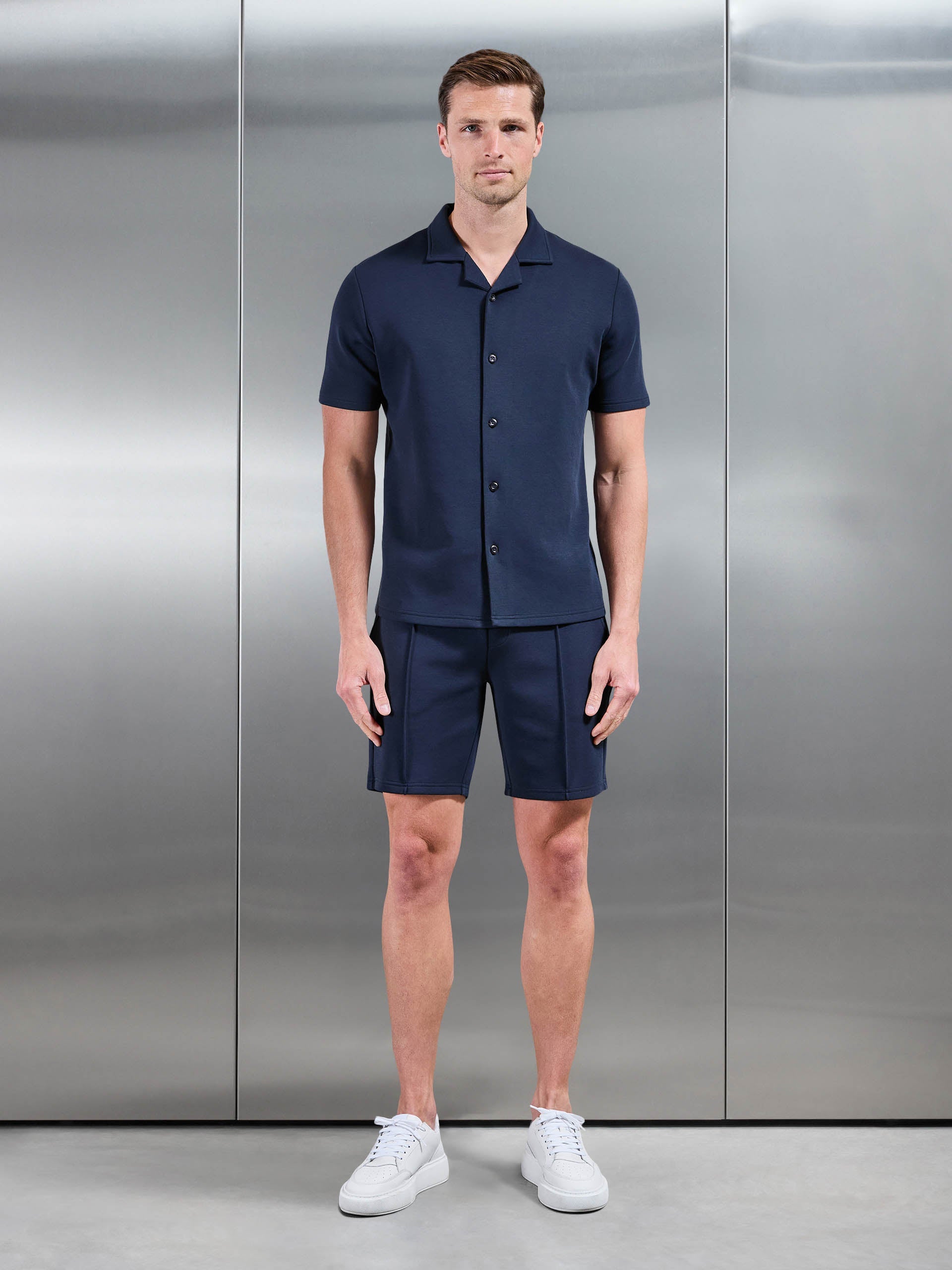Everyday Luxe Revere Collar Shirt in Navy