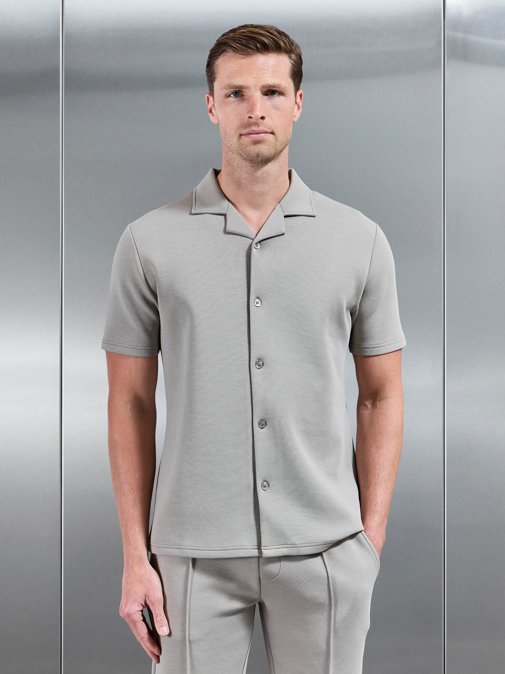 Everyday Luxe Revere Collar Shirt in Stone
