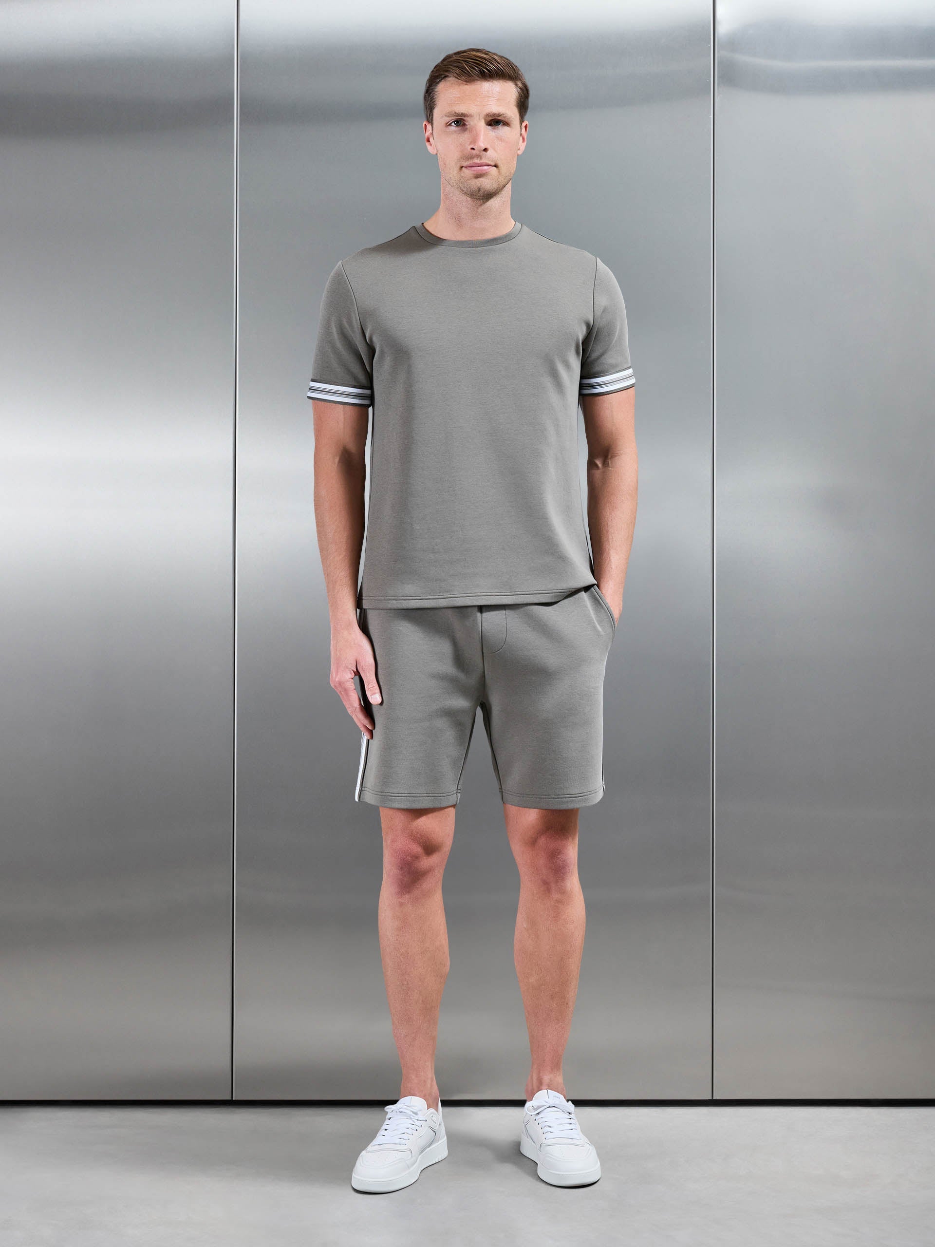 Everyday Luxe Stripe Cuff T-Shirt in Olive