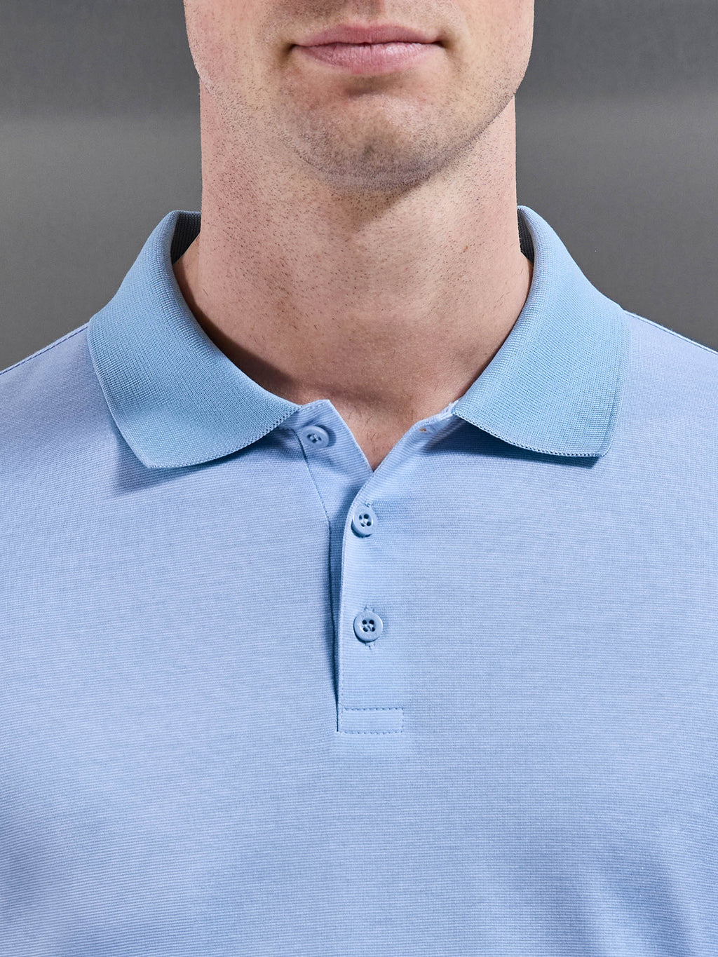Fine Stripe Mercerised Polo Shirt in Light Blue