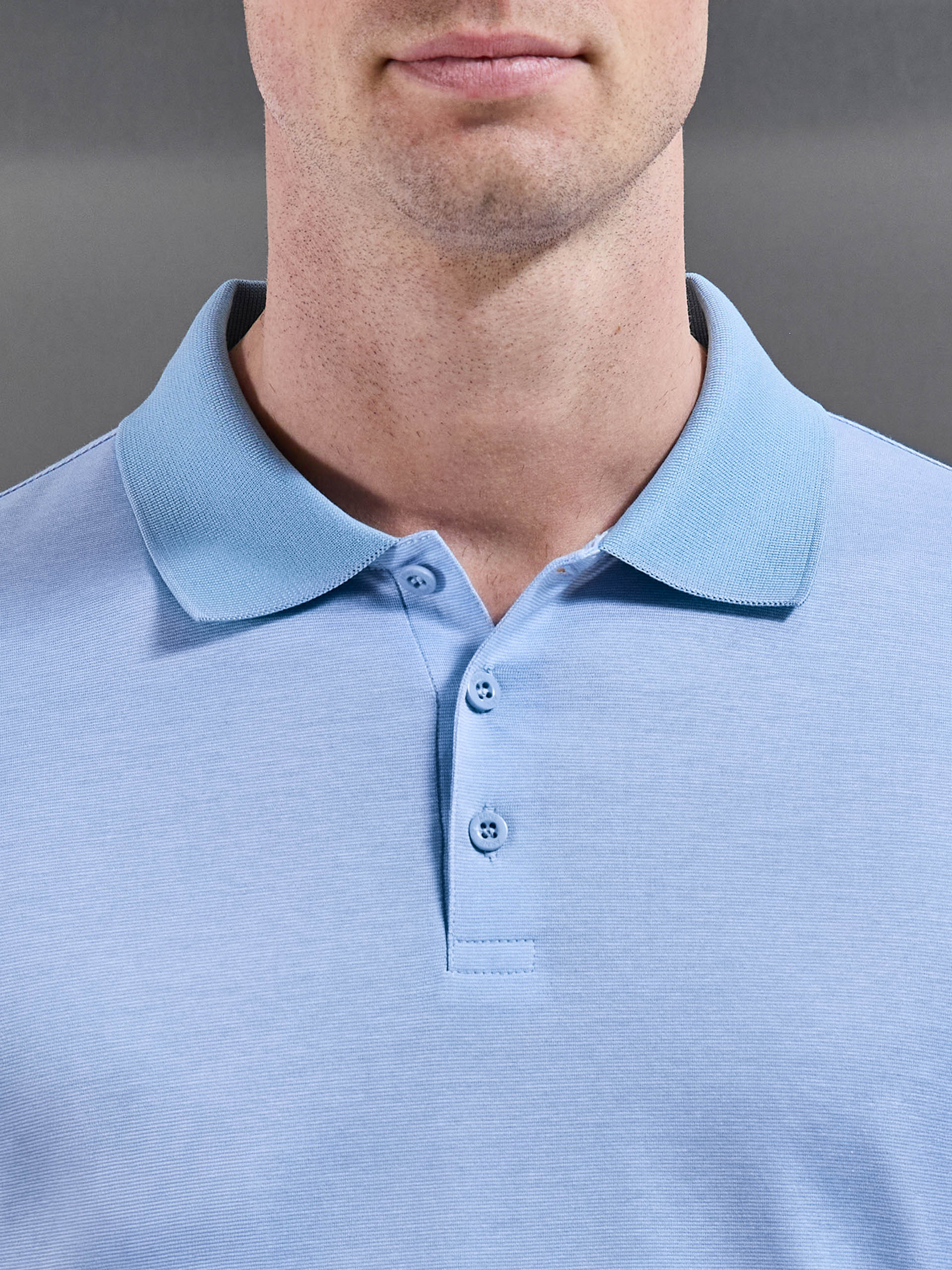 Fine Stripe Mercerised Polo Shirt in Light Blue