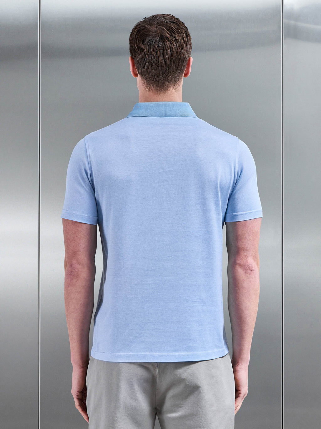 Fine Stripe Mercerised Polo Shirt in Light Blue