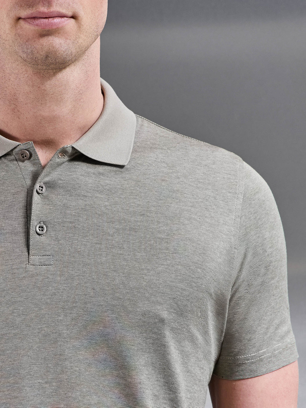 Fine Stripe Mercerised Polo Shirt in Olive