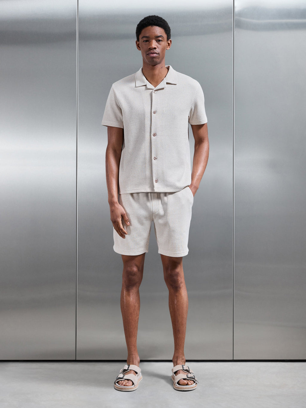 Forde Knitted Stripe Short in Stone
