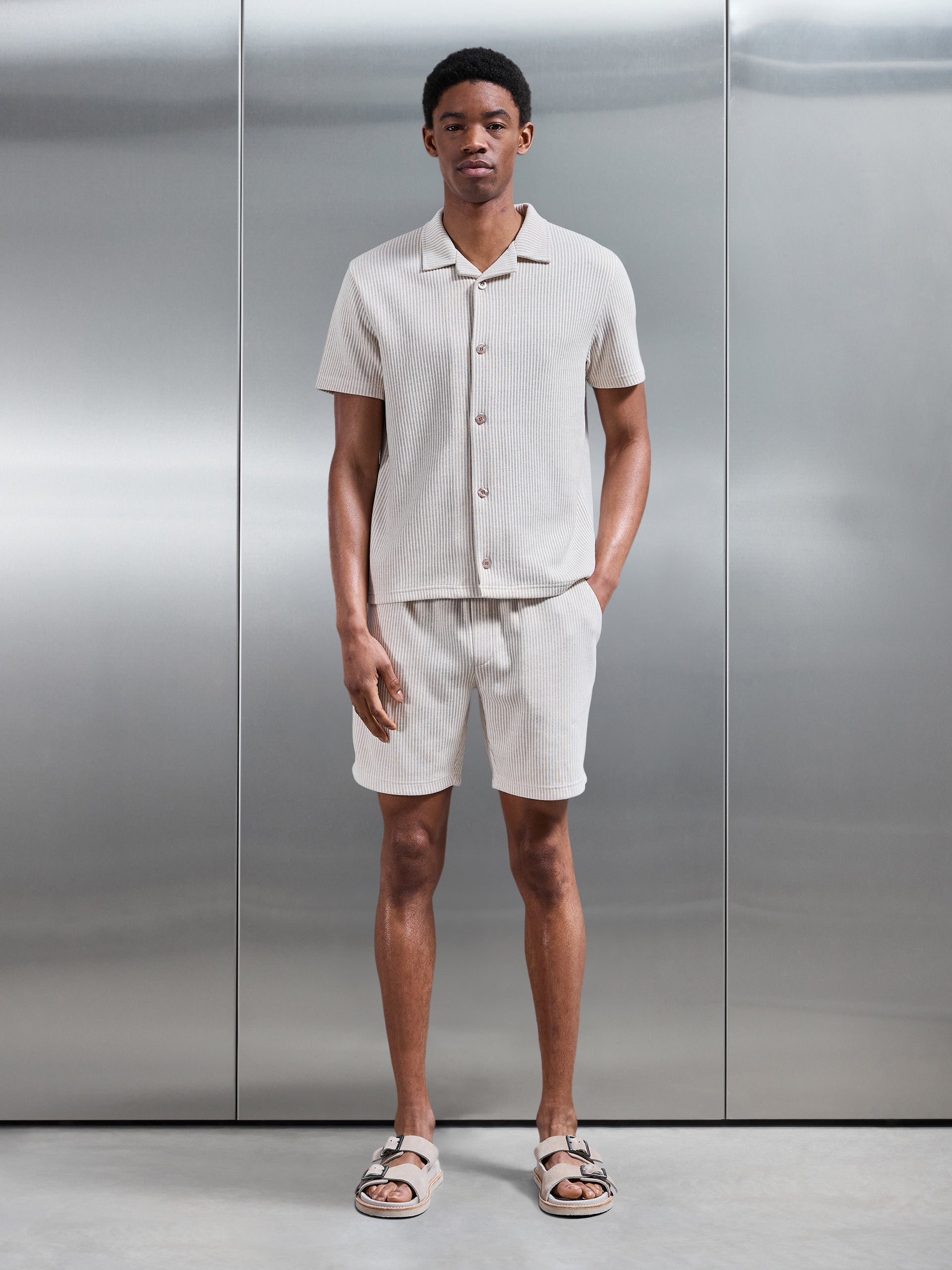 Forde Knitted Stripe Short in Stone