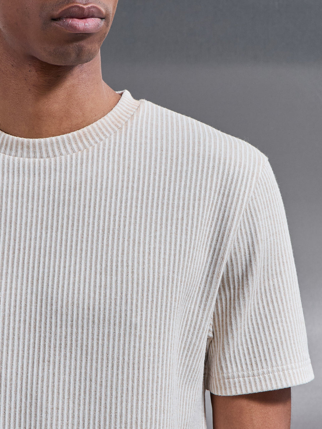Forde Knitted Stripe T-Shirt in Stone